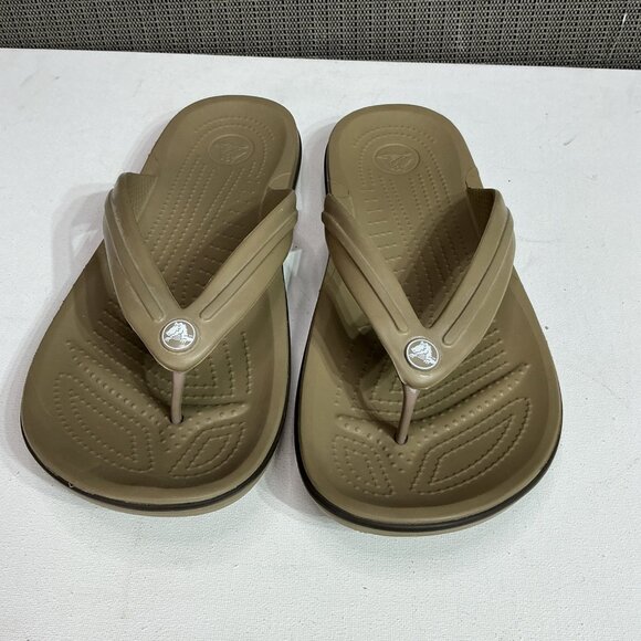 Crocs Classic Crocband Flip Thong Sandals M 10 W 12 Brow Flats Beach Summer - Picture 2 of 9